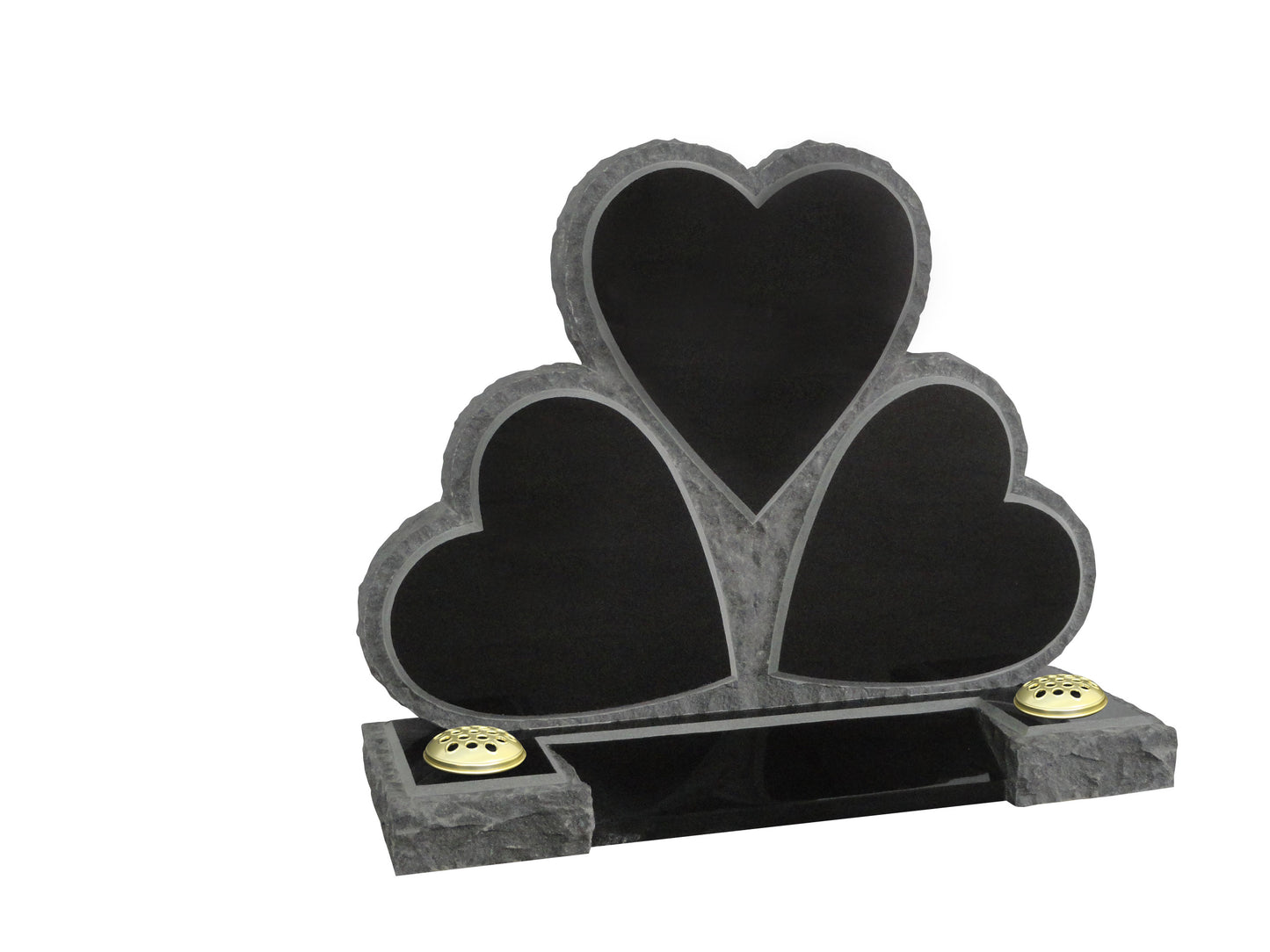 Black Triple Raised Hearts Headstone (ET141)