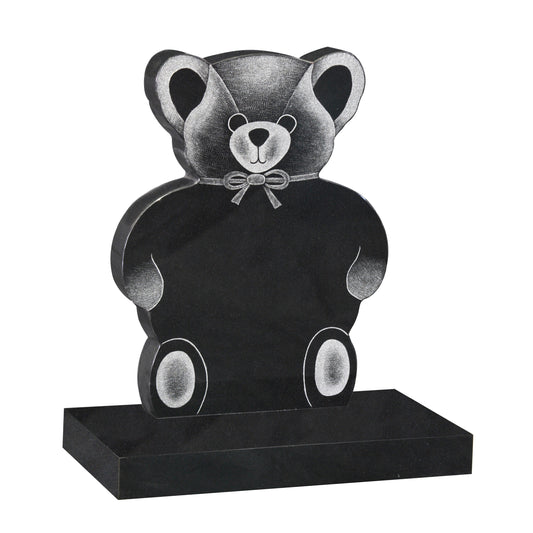 Black Granite Teddy Headstone (ET144)